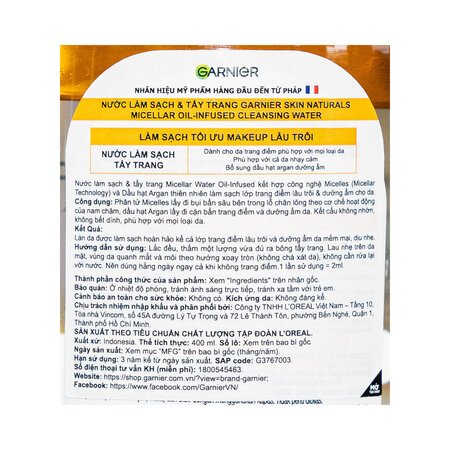 Combo 2 Nước Tẩy Trang Garnier Làm Sạch Sâu Lớp Trang Điểm 400ml 02