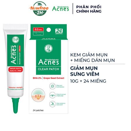 Combo Acnes Kem Giảm Mụn Chuyên Sâu 10g + Miếng Dán Mụn Giảm Mụn Sưng Viêm 24 Miếng 01