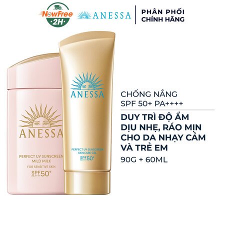 Combo Anessa Gel Chống Nắng Dưỡng Ẩm & Sữa Chống Nắng Cho Da Nhạy Cảm, Trẻ Em 90g+60ml 01