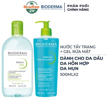 Combo Bioderma Nước Tẩy Trang 500ml + Gel Rửa Mặt 500ml Cho Da Dầu & Hỗn Hợp 01
