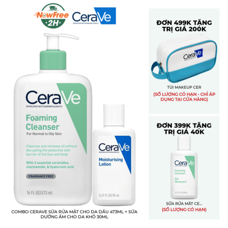Combo CeraVe Sữa Rửa Mặt Cho Da Dầu 473ml + Sữa Dưỡng Ẩm Cho Da Khô 30ml 01