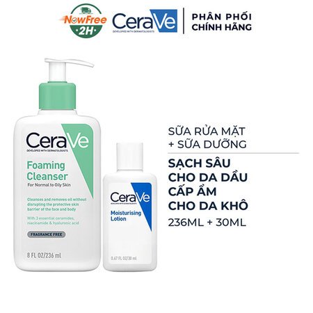 Combo CeraVe Sữa Rửa Mặt Sạch Sâu Cho Da Thường Đến Da Dầu 236ml + Sữa Dưỡng Ẩm 30ml 01