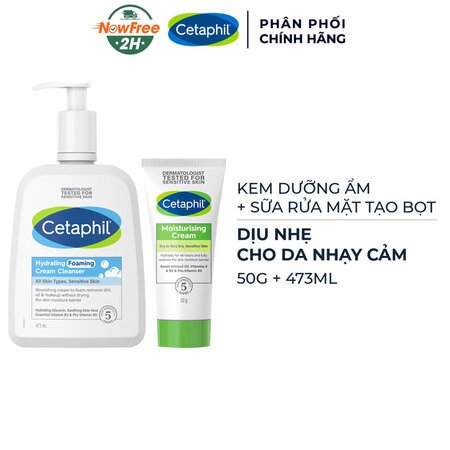 Combo Cetaphil Kem Dưỡng Ẩm 50g + Sữa Rửa Mặt Tạo Bọt Cho Da Nhạy Cảm 473ml 01