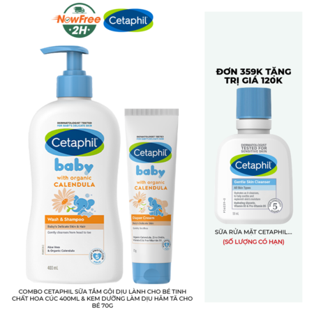 Combo Cetaphil Sữa Tắm Gội Dịu Lành Cho Bé Tinh Chất Hoa Cúc 400ml & Kem Dưỡng Làm Dịu Hăm Tã Cho Bé 70g 01