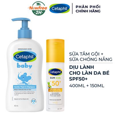 Combo Cetaphil Sữa Tắm Gội & Sữa Chống Nắng SPF50+ Dịu Lành Cho Bé 400ml+150ml 01