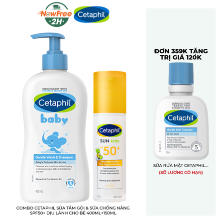Combo Cetaphil Sữa Tắm Gội & Sữa Chống Nắng SPF50+ Dịu Lành Cho Bé 400ml+150ml 05