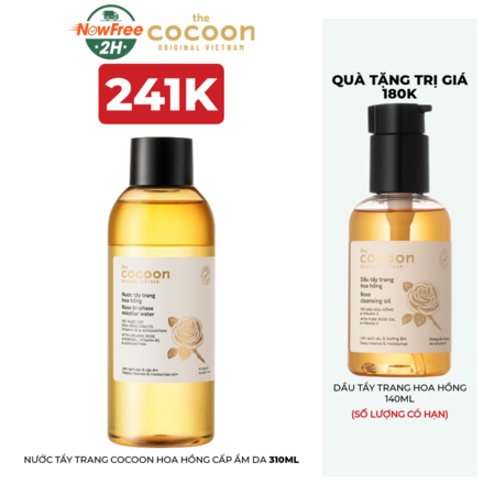 Combo Cocoon Nước Tẩy Trang + Dầu Tẩy Trang Hoa Hồng Cấp Ẩm Da 310ml+140ml 01