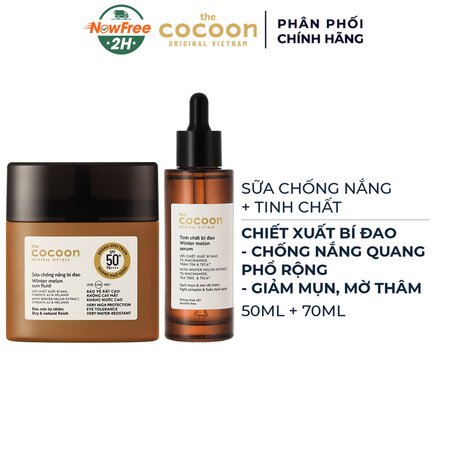 Combo Cocoon Sữa Chống Nắng Bí Đao Quang Phổ Rộng 50ml + Tinh Chất Bí Đao Giảm Mụn, Mờ Thâm 70ml 01