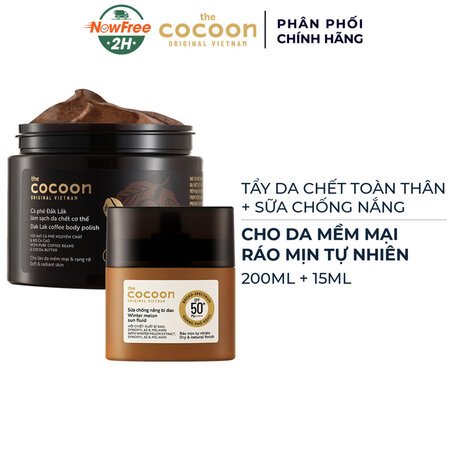 Combo Cocoon Tẩy Da Chết Toàn Thân Cà Phê 200ml + Sữa Chống Nắng Bí Đao 15ml 01