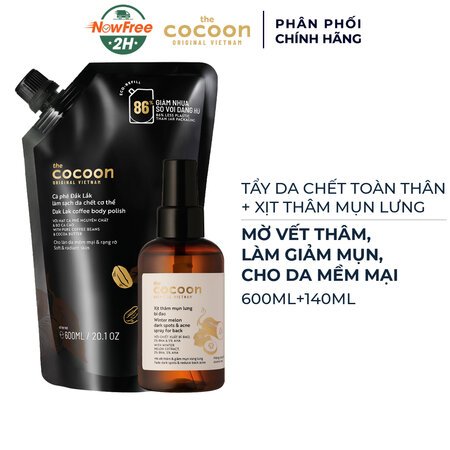 Combo Cocoon Túi Refill Tẩy Da Chết Toàn Thân Và Xịt Thâm Mụn Lưng 01