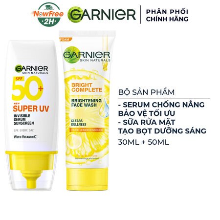 Combo Garnier Serum Chống Nắng Mỏng Nhẹ 30ml + Sữa Rửa Mặt Tạo Bọt Dưỡng Sáng Da 50ml 01