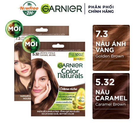 Combo Kem Nhuộm Tóc Garnier 7.3 Golden Brown + 5.32 Brown Caramel 30gx2 01