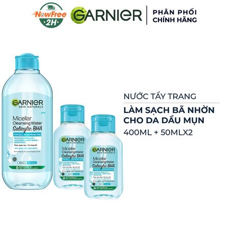 Combo Nước Tẩy Trang Garnier Dành Cho Da Dầu Và Mụn 400ml+50mlx2 01