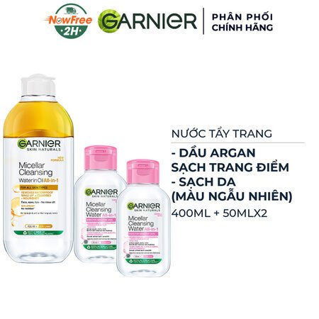 Combo Nước Tẩy Trang Garnier Sạch Sâu Trang Điểm 400ml + 2 Nước Tẩy Trang 50ml (Màu Ngẫu Nhiên) 01
