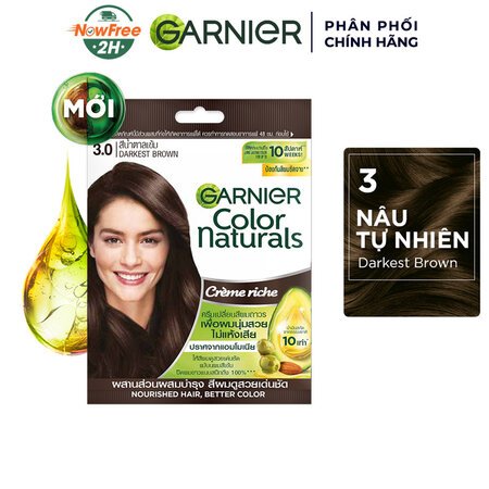 Kem Nhuộm Tóc Garnier 3 Darkest Brown – Nâu Tự Nhiên 30g 01