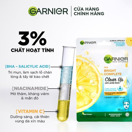Mặt Nạ Garnier Vitamin C & Salicylic Acid Giảm Mụn 23g 02