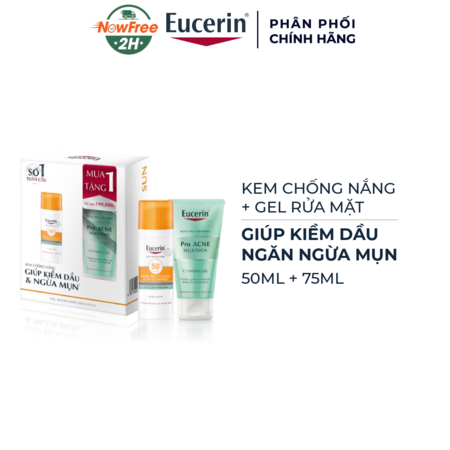 Combo Eucerin Kem Chống Nắng 50ml + Gel Rửa Mặt 75ml Giúp Kiềm Dầu, Ngừa Mụn 01